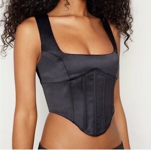Guizio Black Satin Corset Top